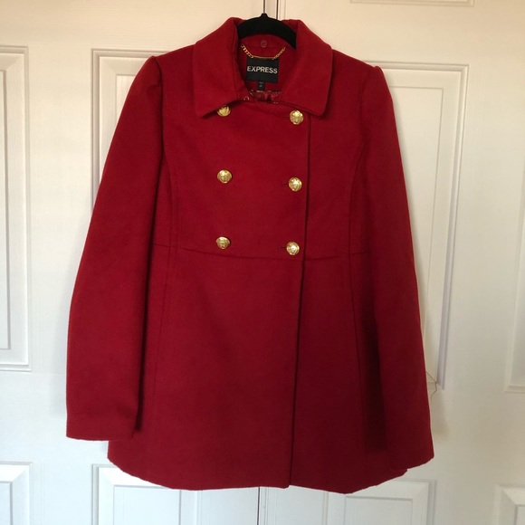Express Red Coat w/ detachable faux fur fur collar - Picture 2 of 6